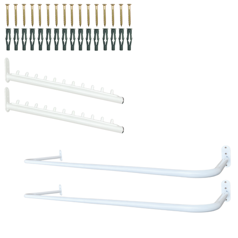 2 Cabideiros de Parede 80cm Aço Reforçado Organização Roupas + 2 Araras Rt Inclinado 40cm Branco