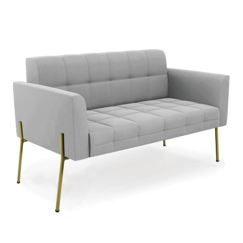 Sofá Namoradeira 2 Lugares Pé de Ferro Dourado Elisa Suede D03 - D'Rossi Cor Cinza