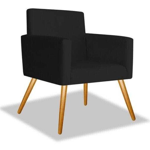 Poltrona Cadeira Beatriz Sala de Estar Recepção Escritório Corino Preto - ADJ Decor