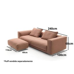 Sofá King Size 3 Lugares Revestimento em Sarja com Puff - LUD002:marrom - 2