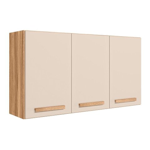Armario de Cozinha Aéreo Intenza 120cm 3 Portas Freijó/off White Cristal - Nicioli