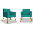 Ver imagem 1 de Kit 2 Poltrona Cadeira Beatriz Recepção Escritório Corino Azul Turquesa - ADJ Decor