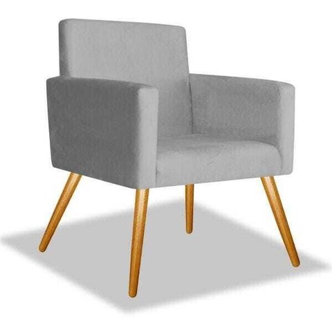 Poltrona Cadeira Beatriz Sala de Estar Recepção Escritório Corino Cinza - ADJ Decor