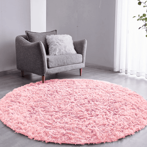 Tapete Sala Felpudo Peludo Rosa Bebe Redondo 60 cm