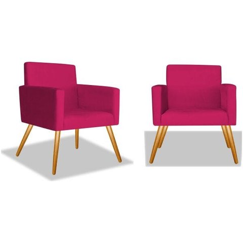 Kit 2 Poltrona Cadeira Beatriz Recepção Escritório Suede Rosa Pink - Adj Decor