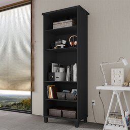 Estante Livreiro Multiuso Library 4 Prateleiras Ideal para Sala de Estar e Quarto - Preto - 1