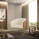 Ver imagem 2 de Poltrona Stella Corano Nozes com Linho Bege A19 Base Industrial Dourada - D’Rossi