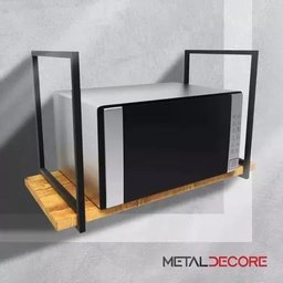 Prateleira Industrial Suspensa Design Moderno Suporte Ferro e Madeira para Micro-ondas - 5