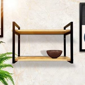 Prateleira Industrial Suspensa Design Moderno Suporte Ferro e Madeira para Micro-ondas