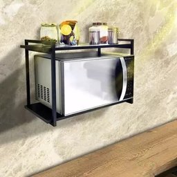 Prateleira Industrial Suspensa Design Moderno Suporte Ferro e Madeira para Micro-ondas - 6