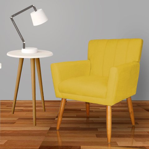 Poltrona Decorativa para Sala Recepção Cecília Veludo Mostarda - Lm Decor