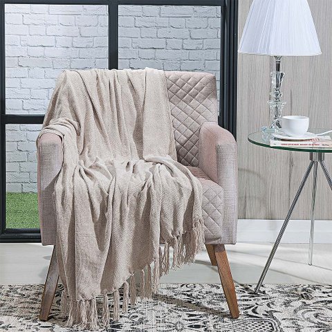 Manta P/ Sofá - Boras Chenille - 2 Lugares - 1,70m X 1,25m - Marfim - Niazitex Dohler