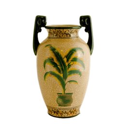 Ânfora em cerâmica Craquelê com pintura de um coqueiro de folhas verdes - 1