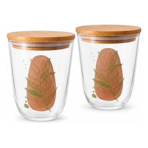 Kit 2 Potes de Vidro Nadir 750ml com Tampa de Bambu Decorado