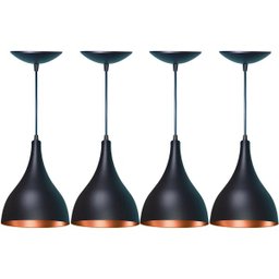 Kit 4 Pendentes Gota em Alumínio Preta Fosca e Cobre - 1