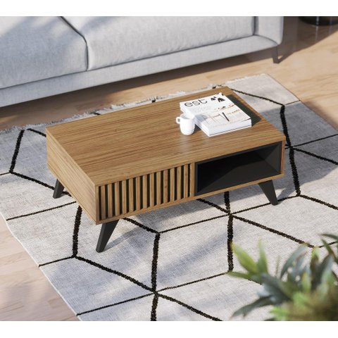 Mesa de Centro Jeri com Nicho Interno Noce Milano/ Preto Fosco - Colibri