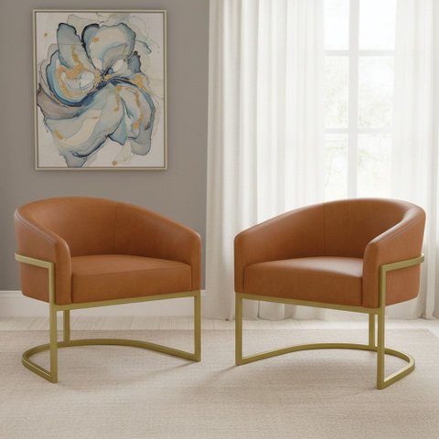 Poltrona Sala Decorativa Kit 2 Arielle Industrial Dourado Sintético Pu D03 - D’Rossi