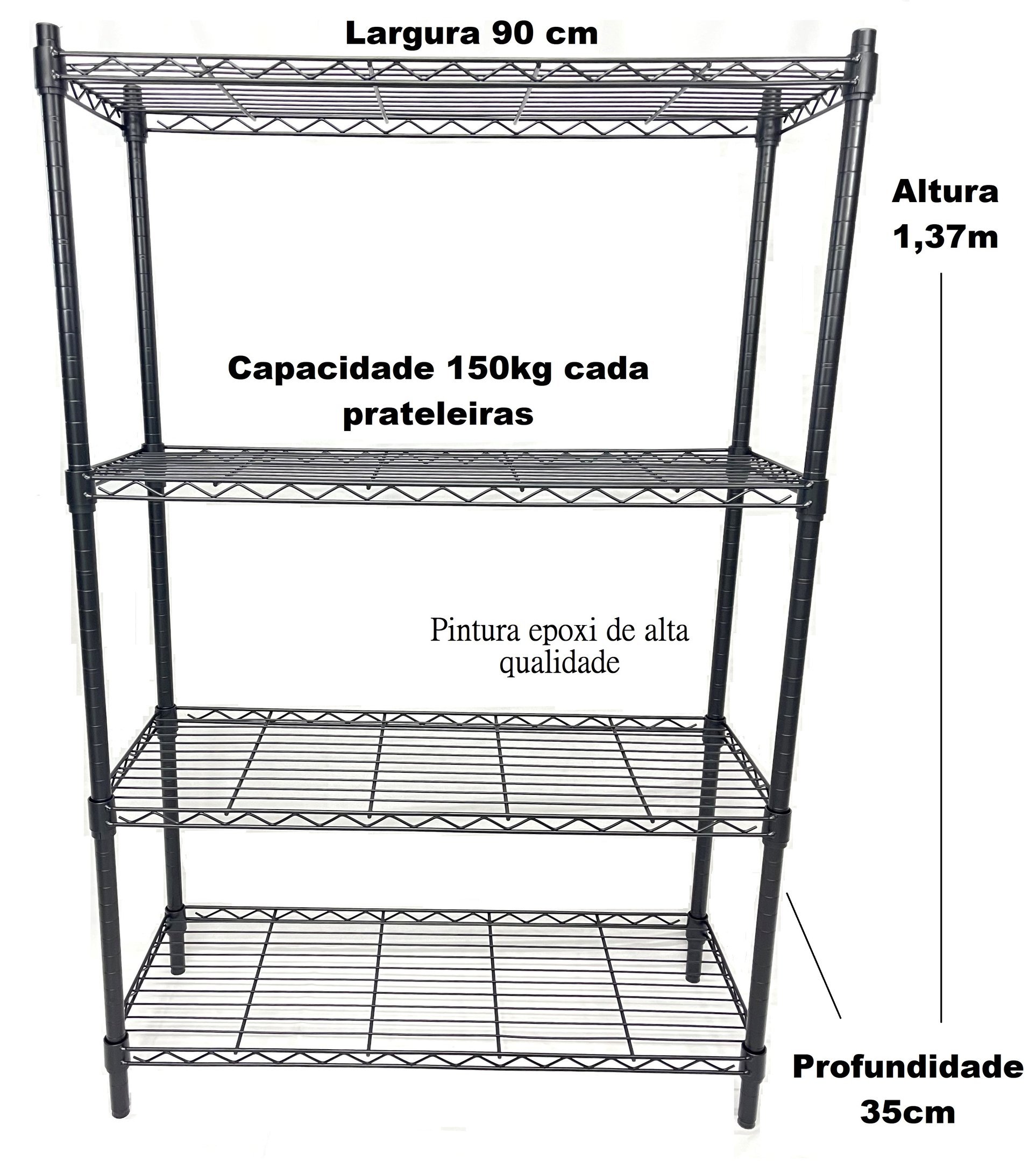 Estante de Aço Super Forte Vghome 4 Prateleiras Reguláveis Preta - 2