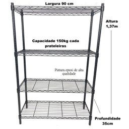 Estante de Aço Super Forte Vghome 4 Prateleiras Reguláveis Preta - 2