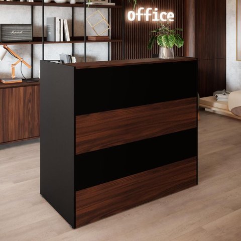 Balcão Atendimento Recepção Escritório 90 Cm X 110 Cm F5 Cor:louro Preto com Preto