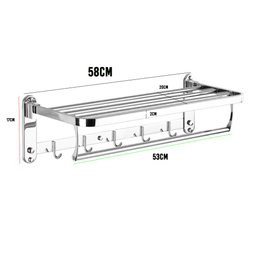 Toalheiro Varal Roupa Inox Dobravel Porta Toalha Prateleira Armazenamento Suporte Gancho Quarto - 9