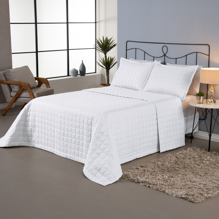 Kit Colcha Cobre Leito Matelado Casal King Size 3 Peças Dupla Face Soft Branco