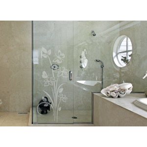 Adesivo Decorativo Jateado Floral para Vidro para Box