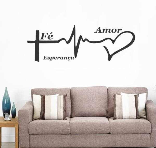 Adesivo Decorativo De Parede Frase Fé Amor E Esperança MadeiraMadeira