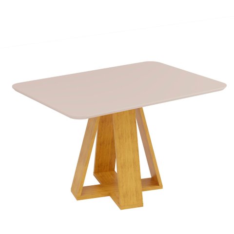 Mesa de Jantar Retangular 4 Lugares Tampo Chanfrado 120cm com Vidro Kiara Cedro/off White - Dj Móvei