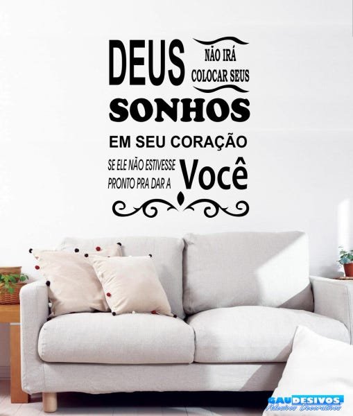 Adesivo Decorativo de Parede Frase Deus Sonho Sala Quarto