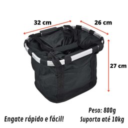 Cesta Bicicleta Tipo Bolsa Engate Rápido Aro 26 29 Alumínio Preta Elleven / GTS Cesta Bicicleta Aro  - 3
