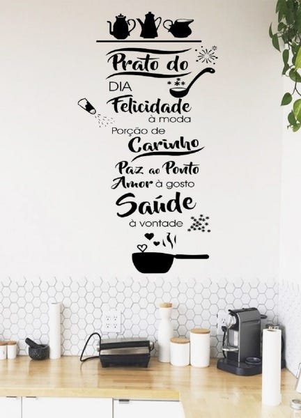 Adesivo Decorativo de Parede Frase prato do dia Pra Cozinha