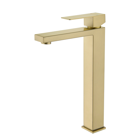 Torneira Misturador Monocomando Dourado Fosco Quadrado Alto para Banheiro