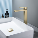 Ver imagem 2 de Torneira Misturador Monocomando Dourado Fosco Quadrado Alto para Banheiro