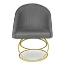 Ver imagem 1 de Poltrona Cadeira de Jantar Luxo Estofada Base Metal Dourado Sala Cozinha Recepção Suede Cinza Escuro