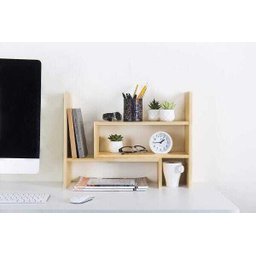 Organizador De Mesa Escritório Sala Natural Em Madeira - 3