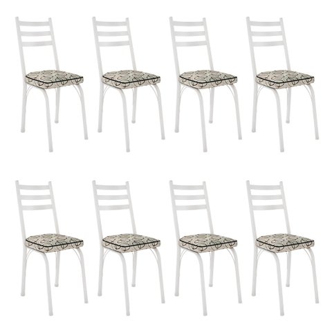 Kit 8 Cadeiras de Cozinha Luisiana Estampado Cedro Pés de Ferro Branco - Pallazio