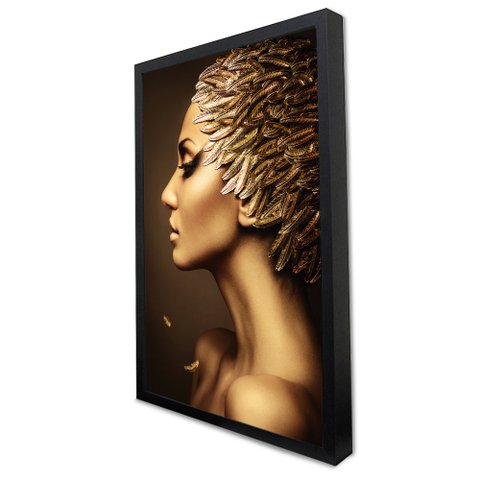 Quadro Decorativo Caixa Mulher Glamurosa Tacolado Moldura Caixa 3cm Preta sem Vidro 60 X 90cm