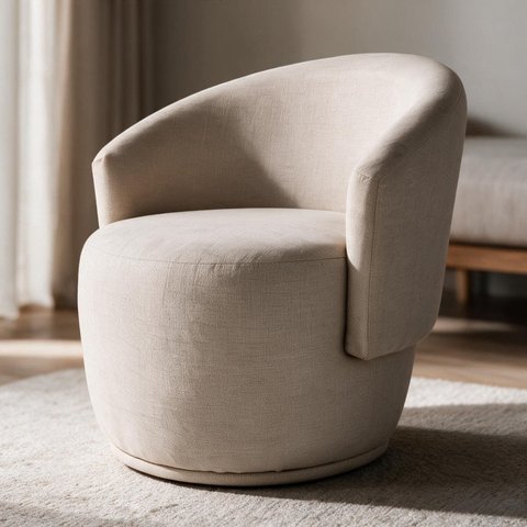 Poltrona Orgânica Decorativa Capri Linho Suave Design Redondo Luxo Leitura Sala Quarto Recepção Hall