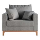 Ver imagem 4 de Poltrona Decorativa Beny Pés Base em Madeira Recepção Linho Cor:cinza