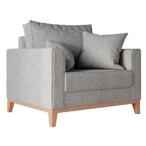 Poltrona Decorativa Beny Pés Base em Madeira Recepção Linho Cor:cinza