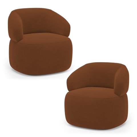 Kit 02 Poltronas Orgânicas Giratória Living Glee Veludo Terracota - Desk Design