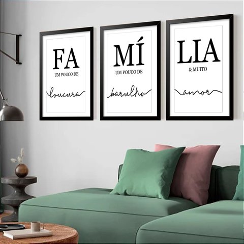 Kit 3 Quadros Grandes Família 60x48cm:moldura Preta