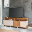 Ver imagem 1 de Bancada Decorativa Glamour Tv até 70 Pol Ripada Mdp/mdf Pés Rodízio Cinamomo/off White G26 - Gran Be