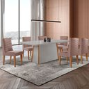 Ver imagem 1 de Mesa de Jantar Diane 180cm Tampo Mdf Vidro com 6 Cadeiras Safira Moderna Mobília