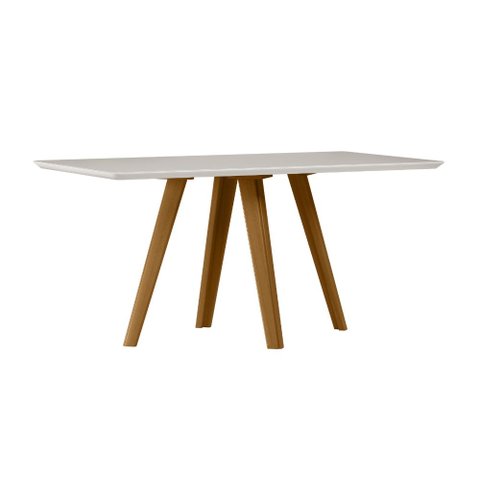 Mesa de Jantar Retangular C/vidro em Madeira Maciça Mariah 1,60x0,90m Ype/off White New Ceval