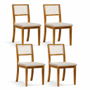 Ver imagem 5 de Kit 4 Cadeiras de Jantar Madeira Maciça Mel Encosto Telinha Palha Estofada Linho Bege Rubi