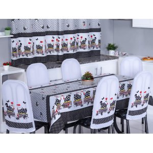 Kit 6 Capas Encosto de Cadeira de Aço Tubular Cozinha Malha Gel Estampa Divertida Galinha da Angola