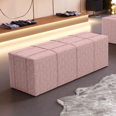 Puff Decorativo Living Sala de Estar 195 cm Roma W01 Linho Rosa - Lyam Decor