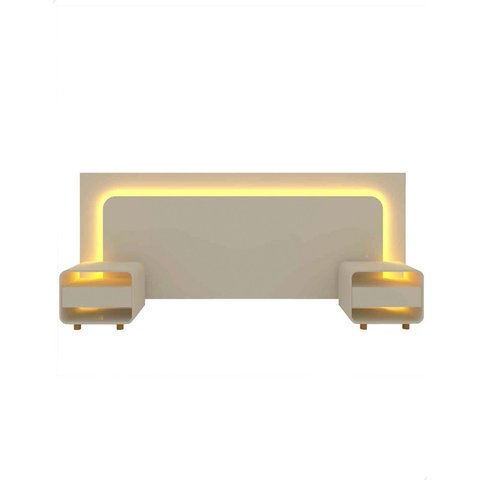 Conjunto Cabeceira Box Regulável com Duas Mesas LED Niara Cor:Off White